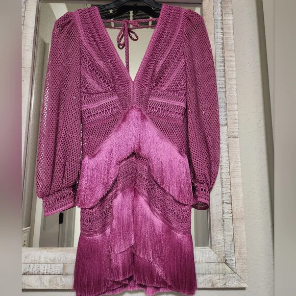 SOLD PatBO Long Sleeve Fringe Mini Dress - Picture 7 of 14